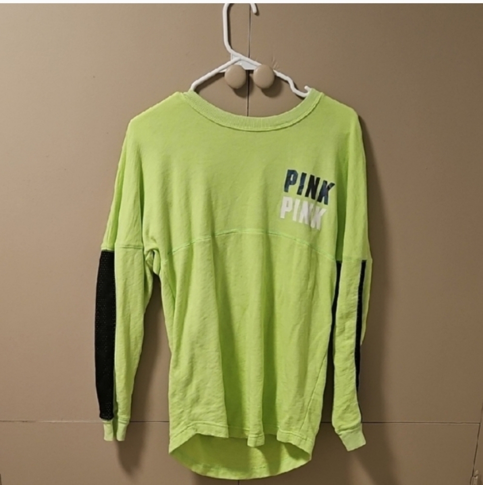 PINK Victoria's Secret Neon Green Sweatshirt with Black Accents